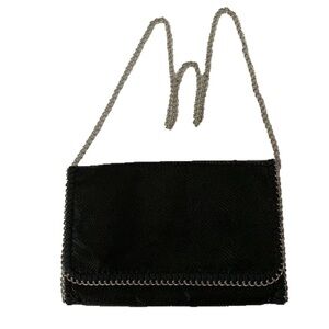 Phase 3 Chain & Faux Lizard Clutch Bag,   Black with Silver Tone Trim and Strap